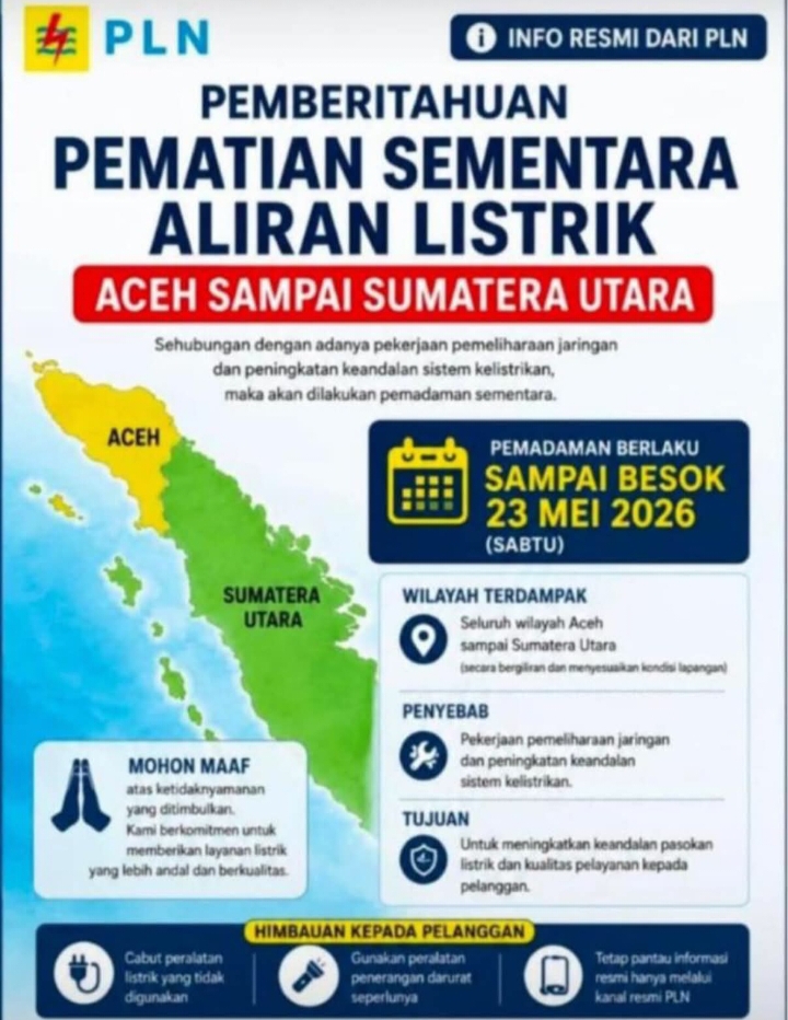 Padam Total di Tujuh Provinsi! Gangguan SUTET 275 kV Picu Blackout Massal Sumatera